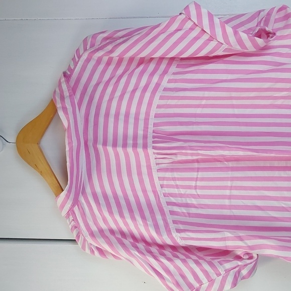 Beach Lunch Lounge Pink White stripe Lightweight flowy Top buttons Sz.XL - Picture 5 of 8